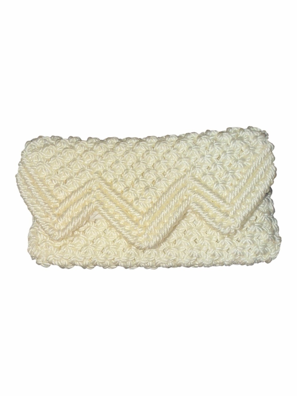 Source Unknown Cream Hand-Knit Chevron Crochet Clutch